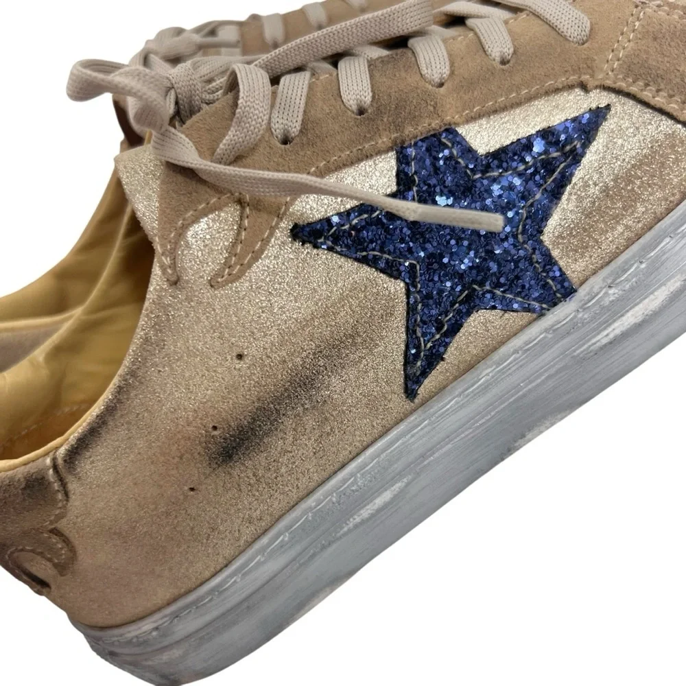 Dingo Playdate Leather Sneakers Tan and Blue Star Sneakers